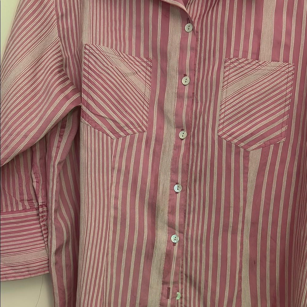 Striped Pink lady Silk Button-Up Shirt